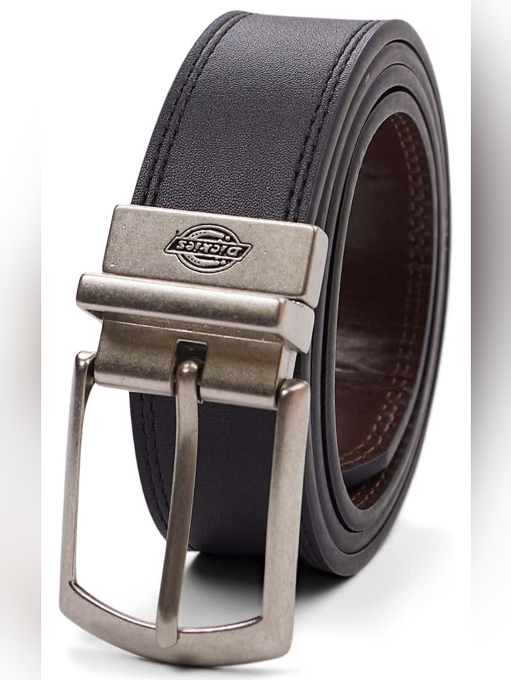 Dickies Leather Reversible Black/Brown Belt With Antique Nickel Finish Buckle 2X